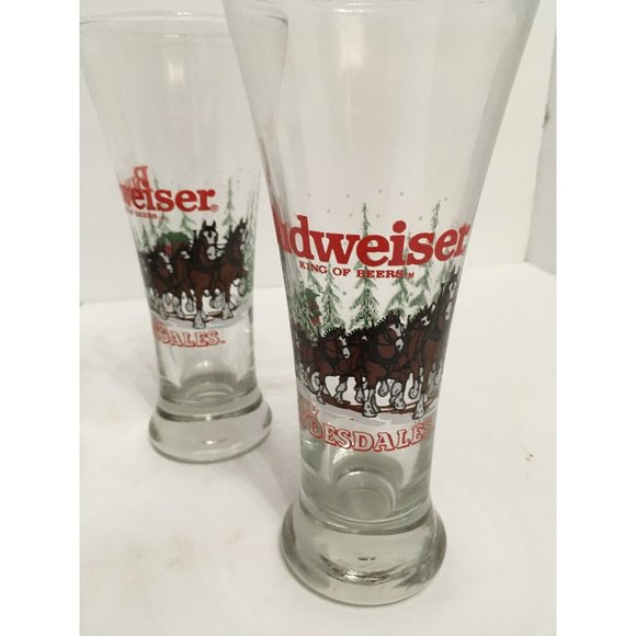 Budweiser Clydesdales 1989 Holiday Vintage Pilsner Fluted 4 Piece Set Glasses - Picture 2 of 3